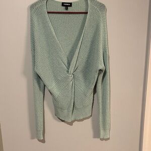 Express Women's Light Green V-Neck Sweater